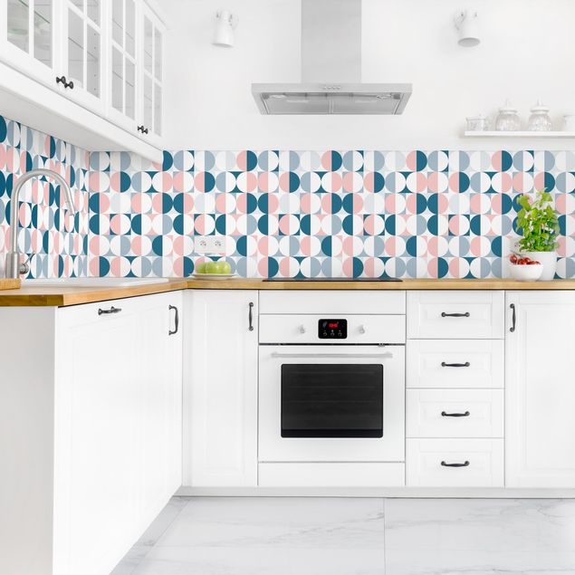 Küchenspiegel Halbkreis Muster in Blau mit Rosa II