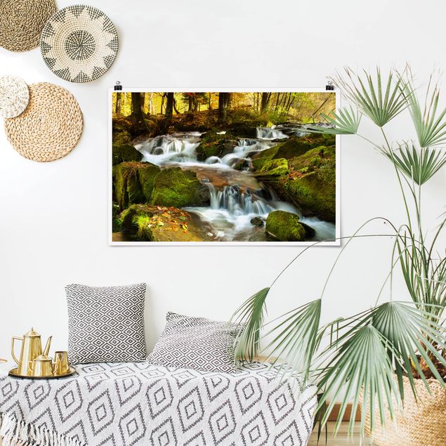 Landschaft Poster kaufen Wasserfall herbstlicher Wald
