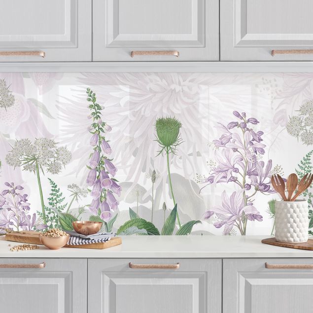 Platte Küchenrückwand Fingerhut in zarter Blumenwiese