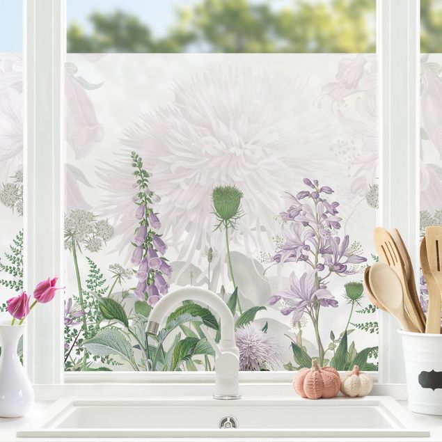 Fensterbilder Blumen Fingerhut in zarter Blumenwiese