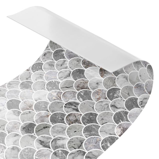 Küchenrückwand Folie selbstklebend Fischschuppen Fliesen Marmor - Grau
