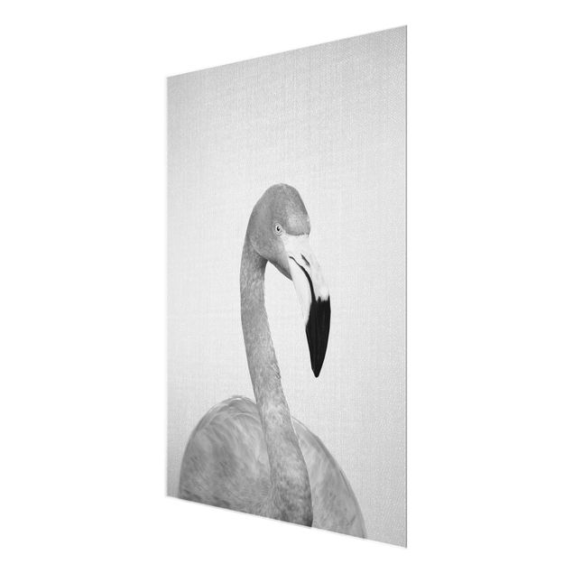 Glasbild - Flamingo Fabian Schwarz Weiß - Hochformat