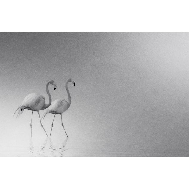 Metallic Tapete  - Flamingo Love Schwarz-Weiß