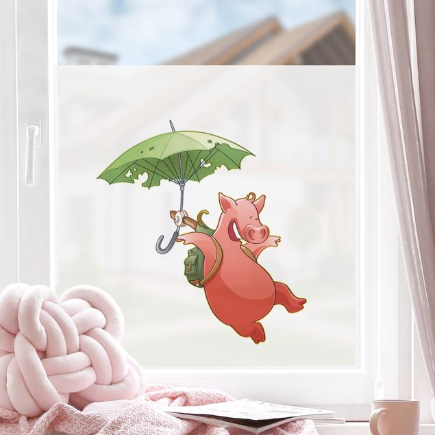 Fensterfolie bunt Fliegender Bauernhof Schwein