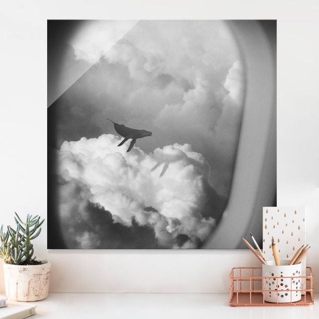 Glasbilder XXL Fliegender Wal in den Wolken