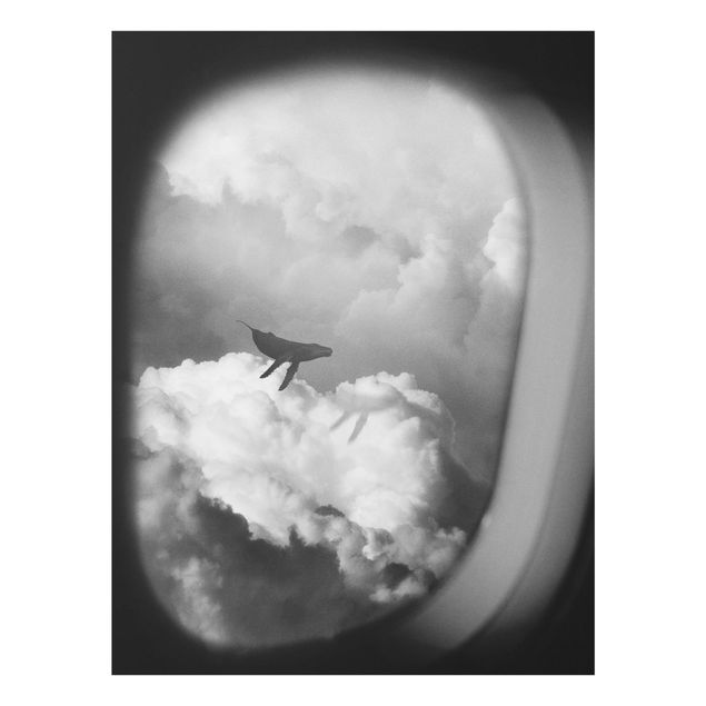 Glas Wandbilder Fliegender Wal in den Wolken