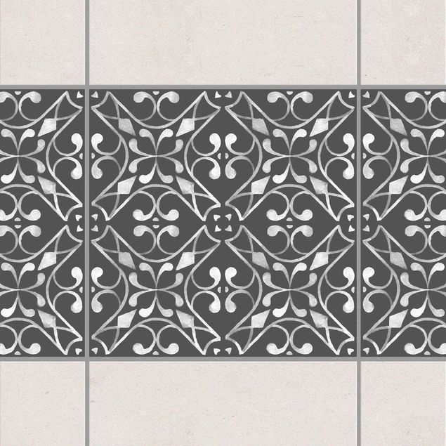 Fliesenfolie Ornamente Dunkelgrau Weiß Muster Serie No.03