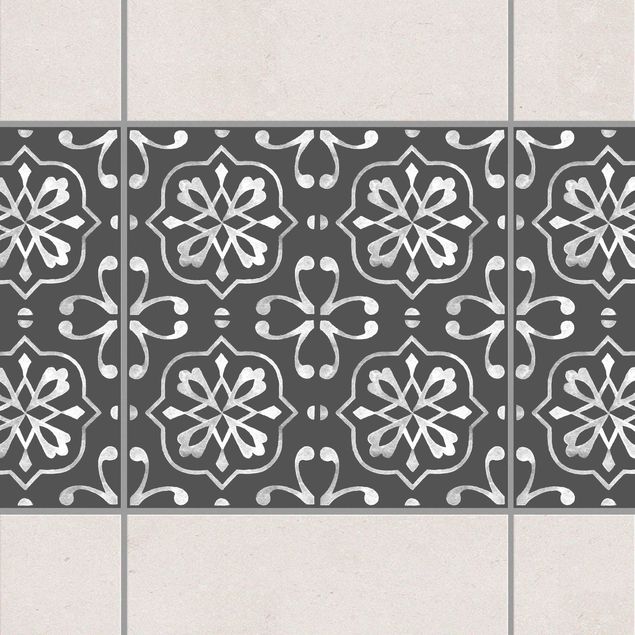 Fliesensticker Ornamente Dunkelgrau Weiß Muster Serie No.04