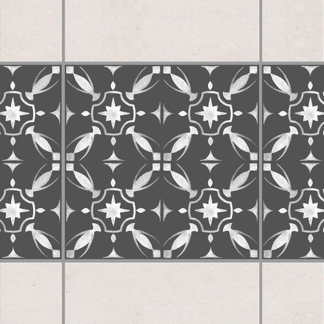 Fliesensticker Ornamente Dunkelgrau Weiß Muster Serie No.01