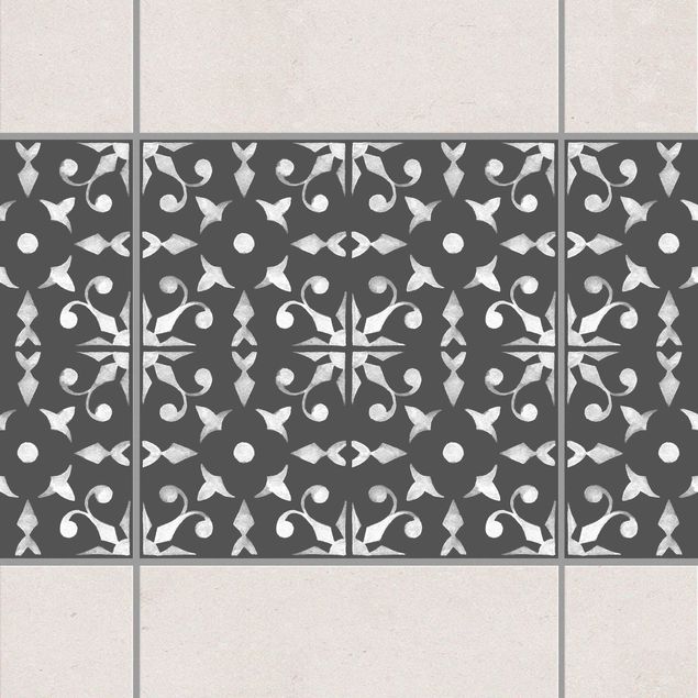 Fliesenfolie Ornamente Dunkelgrau Weiß Muster Serie No.06