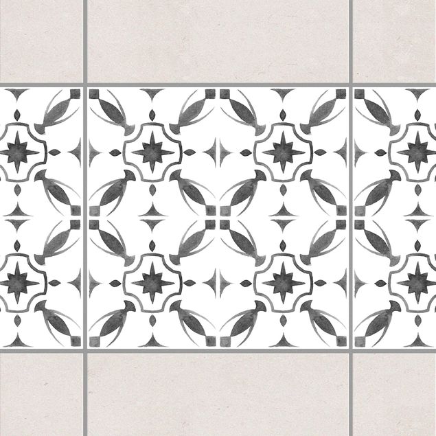 Fliesenfolie Ornamente Grau Weiß Muster Serie No.1