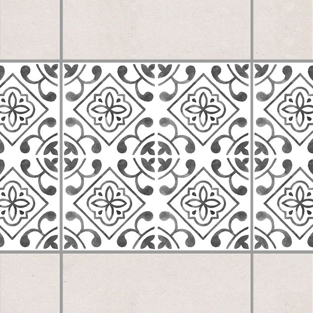 Fliesensticker Ornamente Grau Weiß Muster Serie No.2