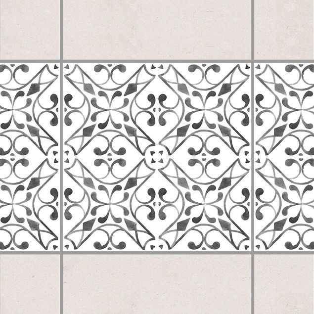 Fliesenfolie Ornamente Grau Weiß Muster Serie No.3