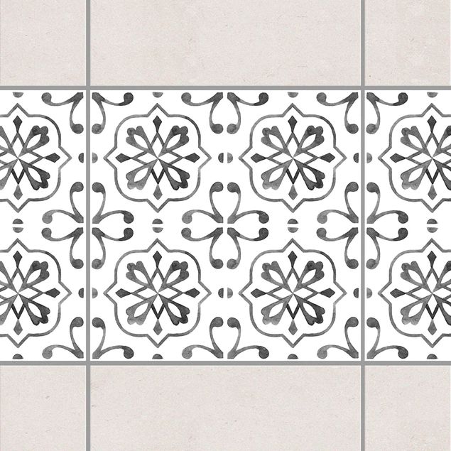 Fliesensticker Ornamente Grau Weiß Muster Serie No.4
