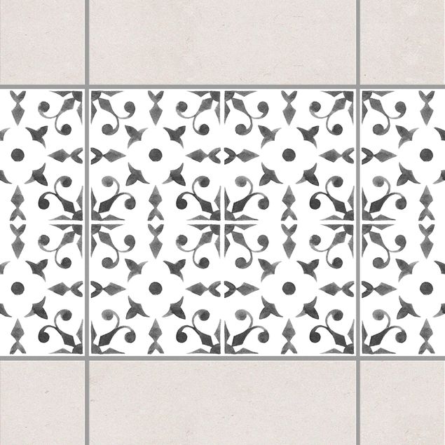 Fliesenfolie Ornamente Grau Weiß Muster Serie No.6