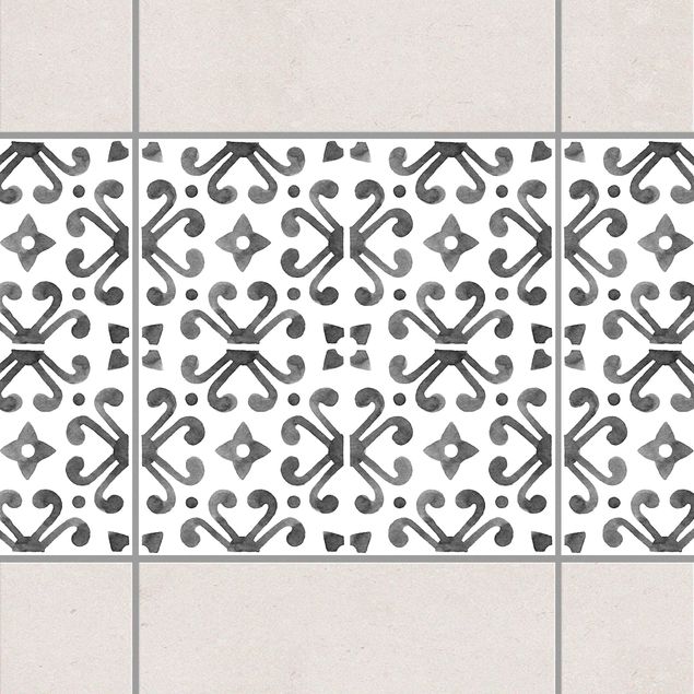 Fliesensticker Ornamente Grau Weiß Muster Serie No.7
