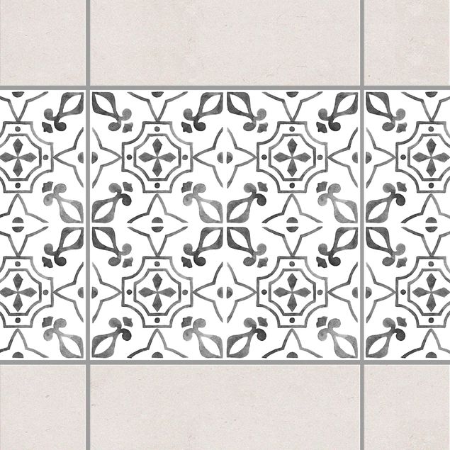 Fliesenfolie Ornamente Grau Weiß Muster Serie No.9