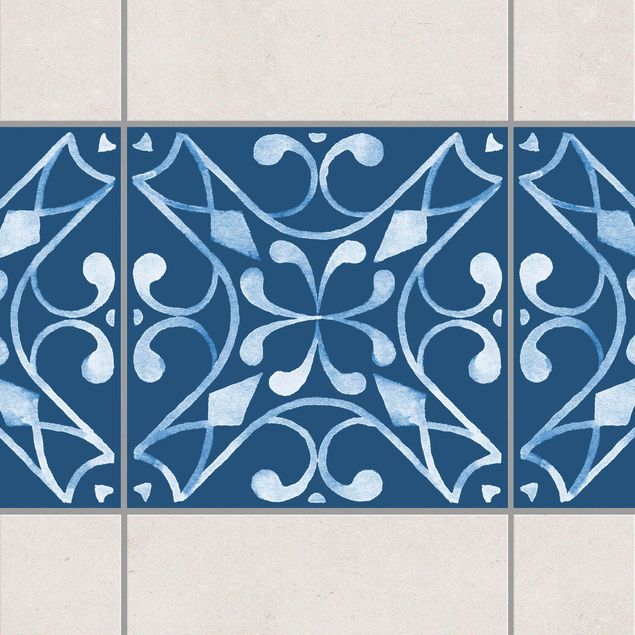 Fliesensticker Ornamente Muster Dunkelblau Weiß Serie No.3