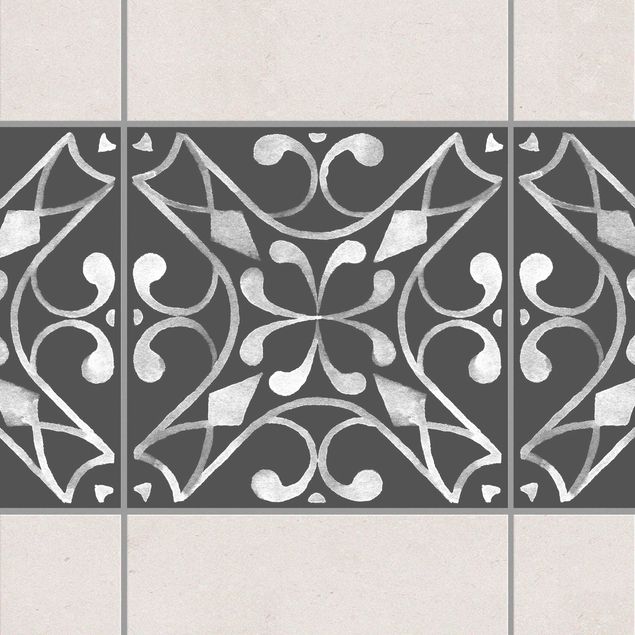 Fliesensticker Ornamente Muster Dunkelgrau Weiß Serie No.03
