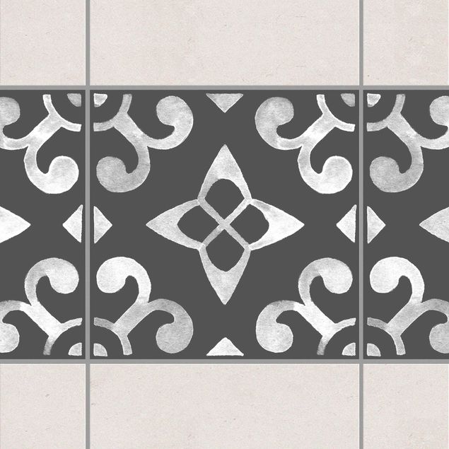 Fliesenfolie Ornamente Muster Dunkelgrau Weiß Serie No.05