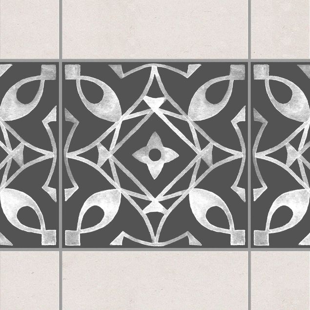 Fliesenfolie Ornamente Muster Dunkelgrau Weiß Serie No.08