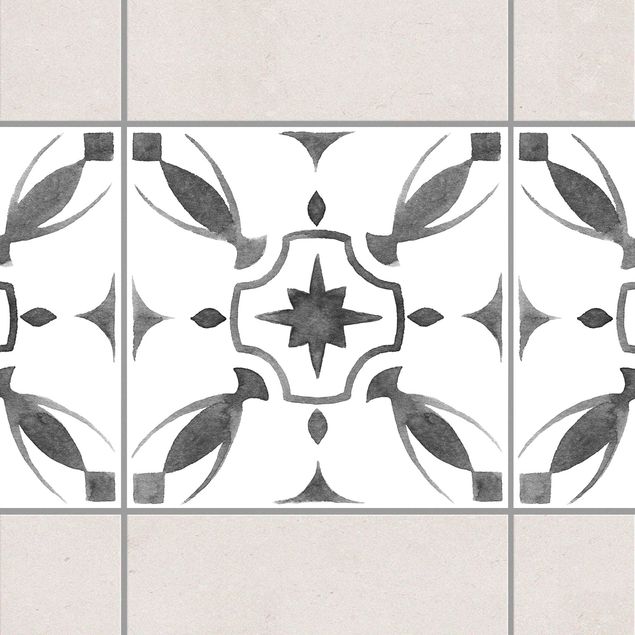 Fliesensticker Ornamente Muster Grau Weiß Serie No.1