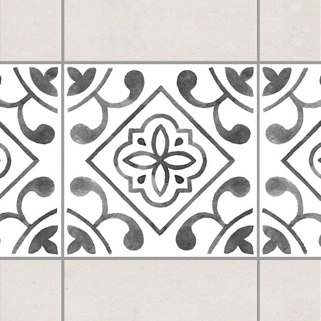 Fliesensticker Ornamente Muster Grau Weiß Serie No.2