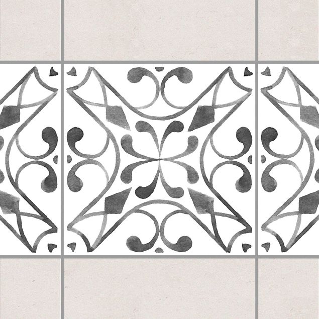 Fliesenfolie Ornamente Muster Grau Weiß Serie No.3
