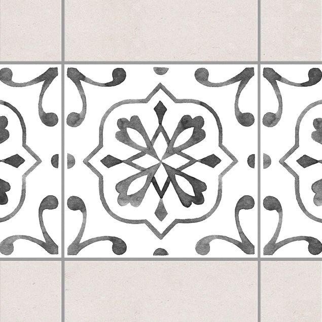 Fliesensticker Ornamente Muster Grau Weiß Serie No.4