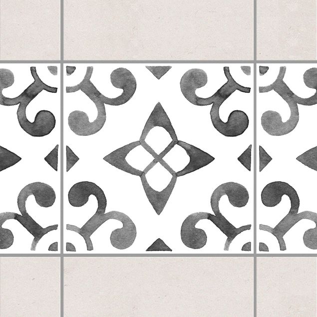 Fliesensticker Ornamente Muster Grau Weiß Serie No.5