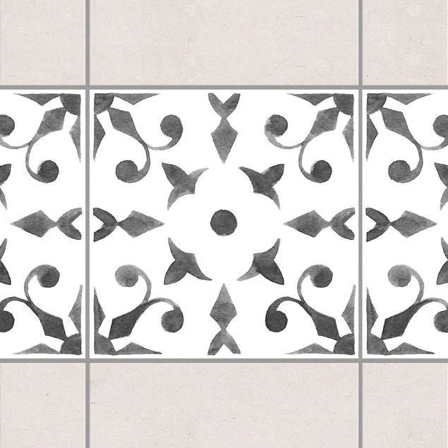 Fliesenfolie Ornamente Muster Grau Weiß Serie No.6