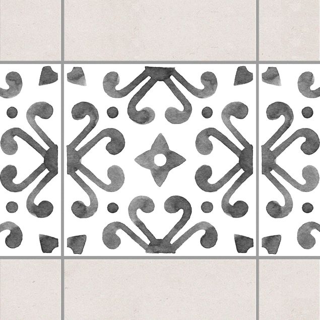 Fliesensticker Ornamente Muster Grau Weiß Serie No.7