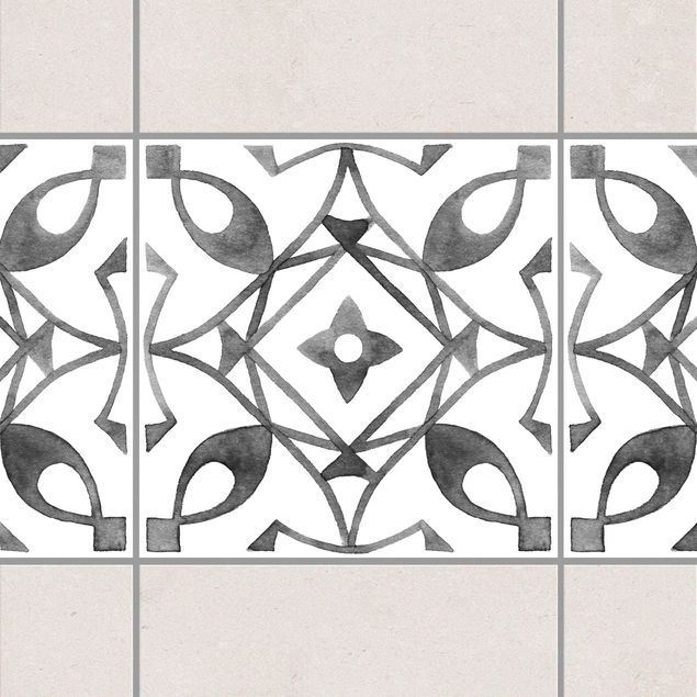 Fliesensticker Ornamente Muster Grau Weiß Serie No.8