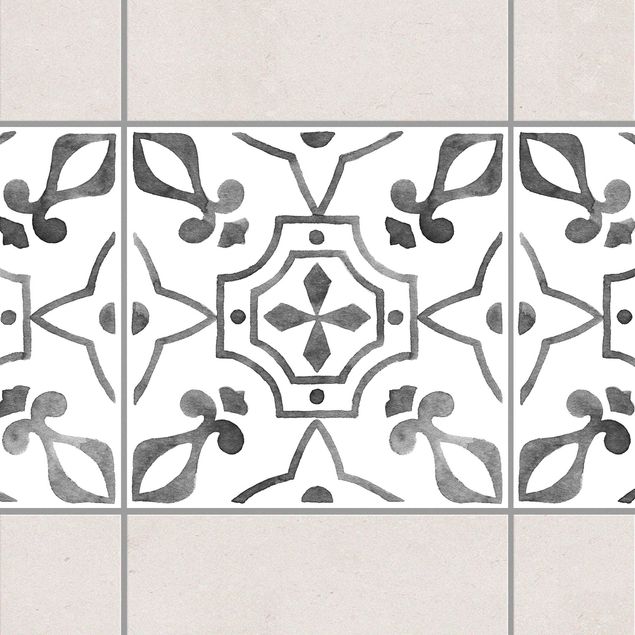 Fliesensticker Ornamente Muster Grau Weiß Serie No.9