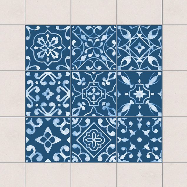 Klebefliesen Retro Muster Dunkelblau Weiß Serie