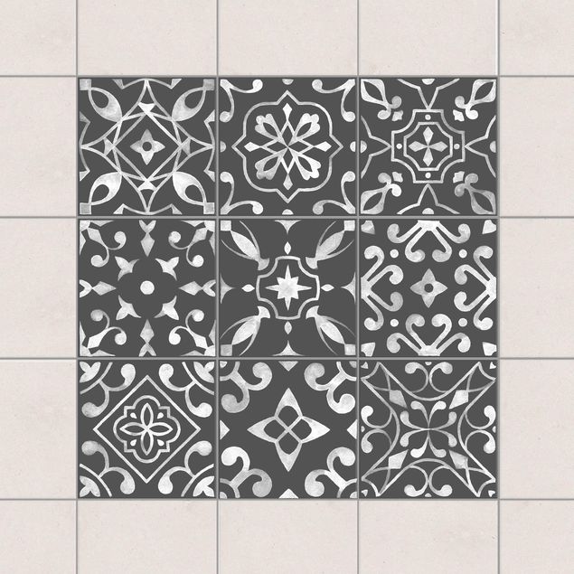 Klebefliesen Retro Muster Dunkelgrau Weiß Serie