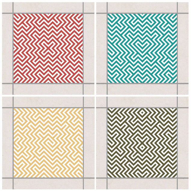 Fliesenaufkleber Muster Geometrisches Design Farbset