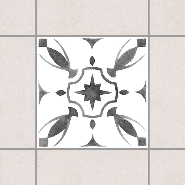 Fliesenfolie Retro Muster Grau Weiß Serie No.1
