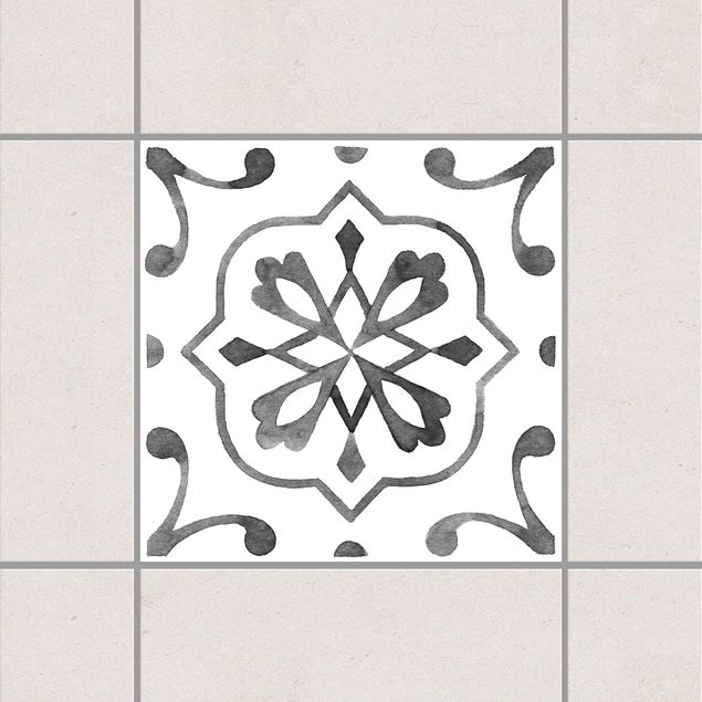 Fliesenfolie Retro Muster Grau Weiß Serie No.4