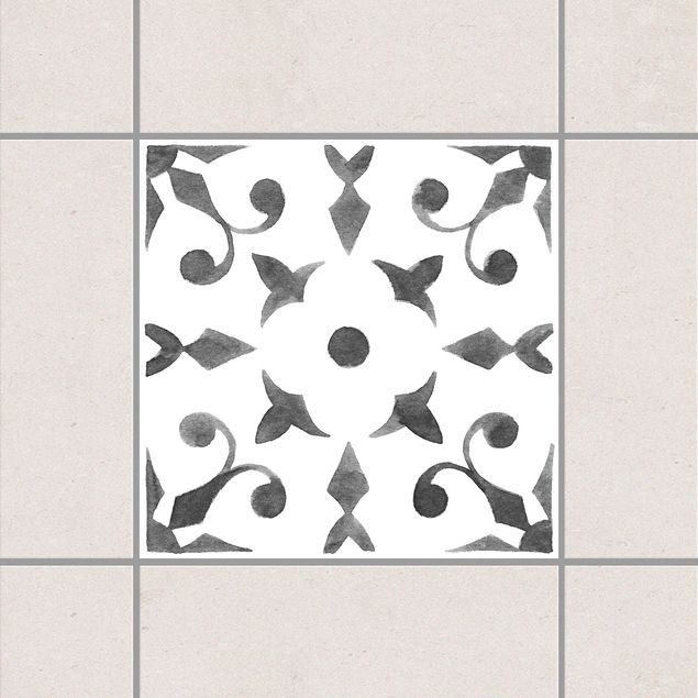 Fliesenfolie Retro Muster Grau Weiß Serie No.6