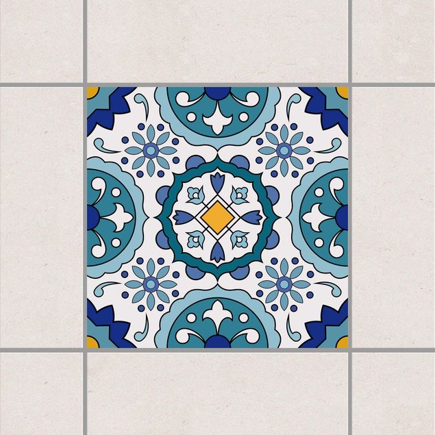 Fliesenfolie Ornamente Portugiesische Azulejo Fliese Türkis