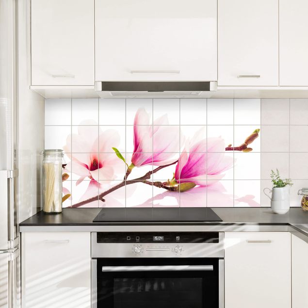 Küchenrückwand Zarter Magnolienzweig Panorama Spritzschutz Klebe-Folie Fliesen