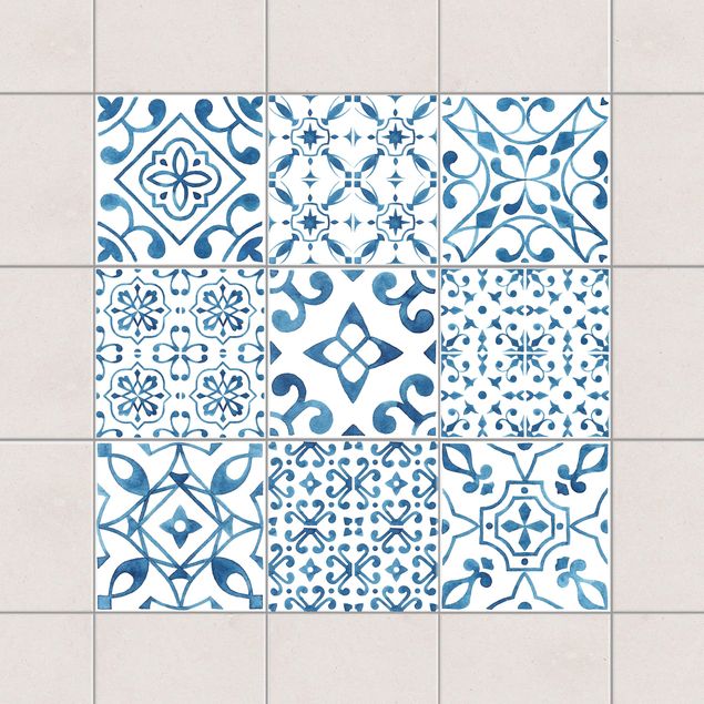 Klebefliesen Retro Blau Weiß Muster Mix