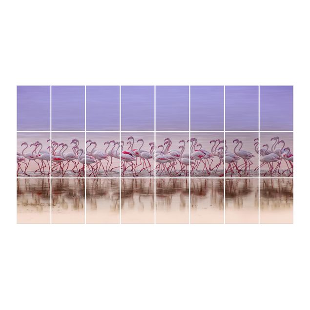 Fliesenbild - Flamingo Party - Fliesensticker Set Querformat