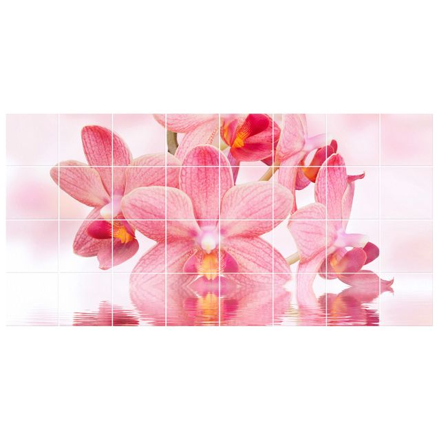 Klebefliesen weiß Floral Rosa Orchideen auf Wasser