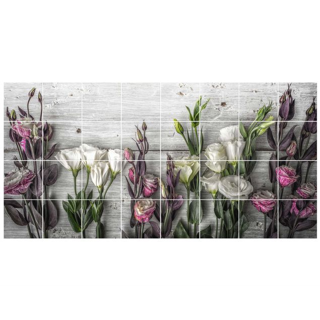 Fliesenaufkleber Holzoptik Tulpen-Rose Shabby Holzoptik