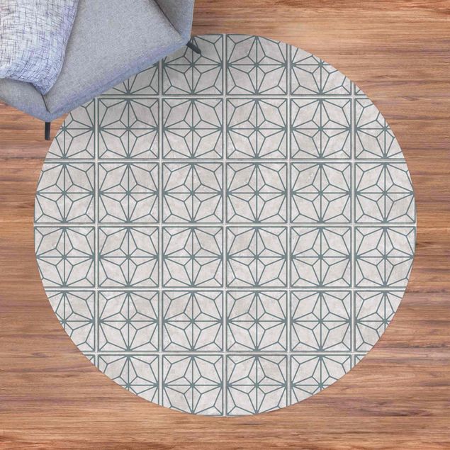 Moderner Teppich Fliesenmuster Stern Geometrie graublau