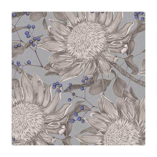 Kork-Teppich - Florale Eleganz Blaubeeren - Quadrat 1:1