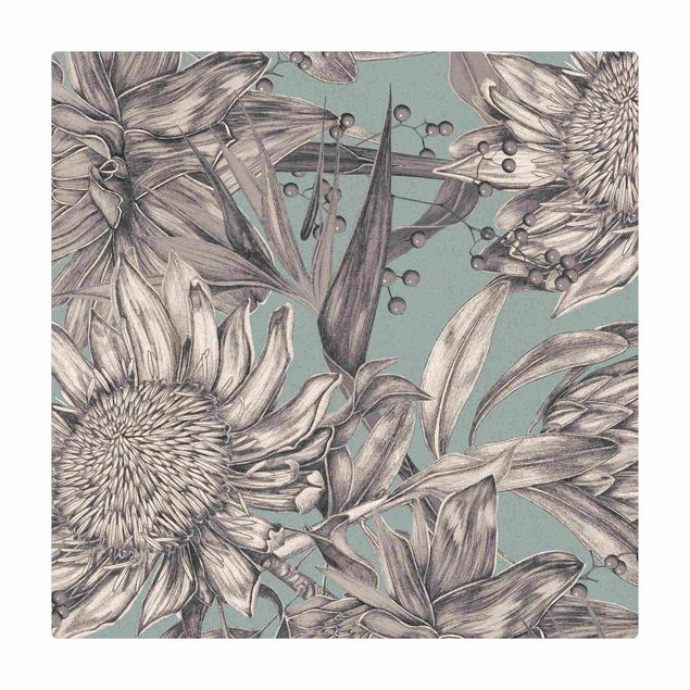 Kork-Teppich - Florale Eleganz Echinacea - Quadrat 1:1