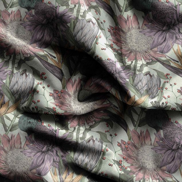 Vorhang blickdicht Florale Eleganz in Pastell auf Mint XXL